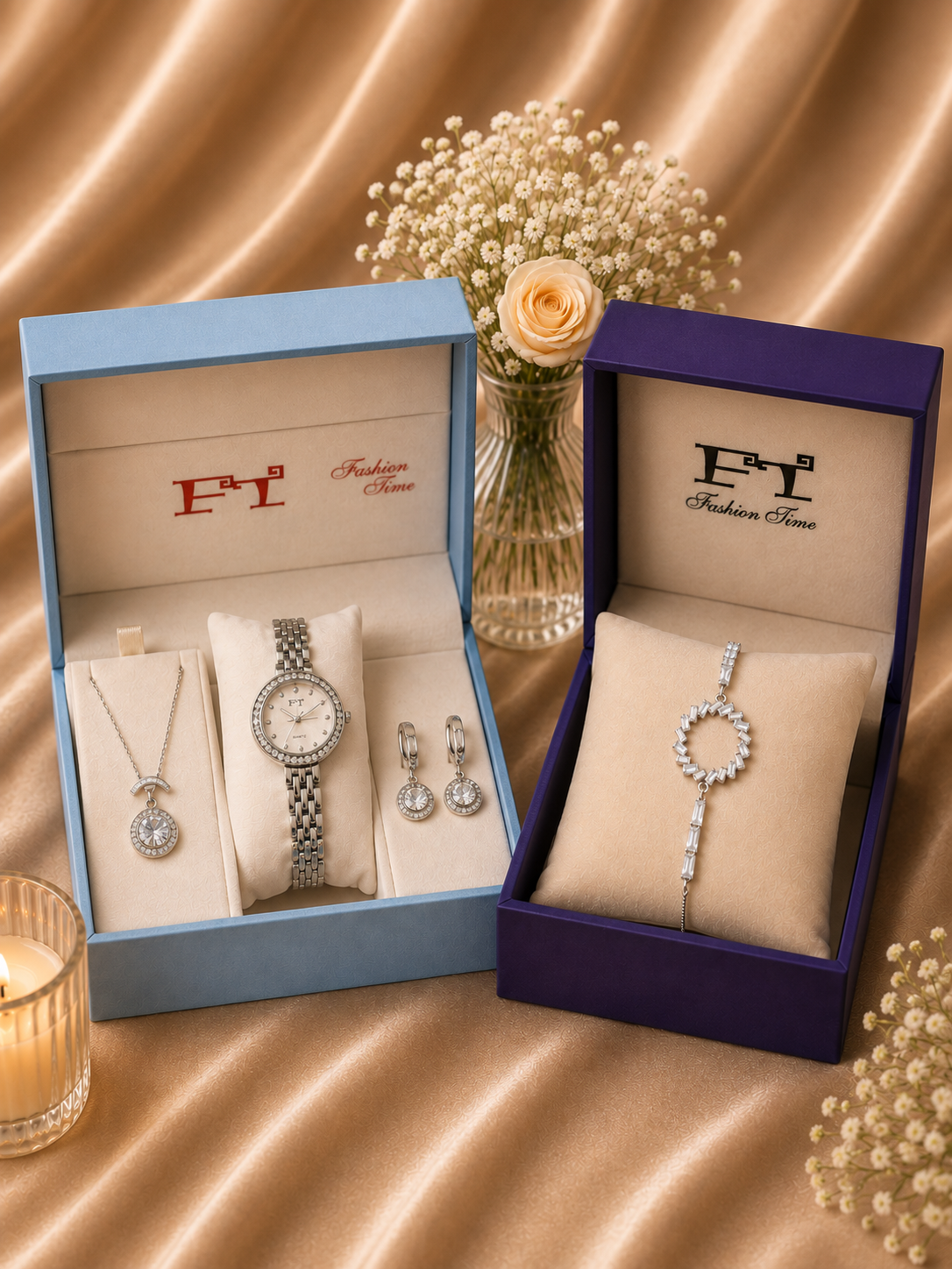 FT Luxury Gift Box Set — Watch, Necklace & Earrings