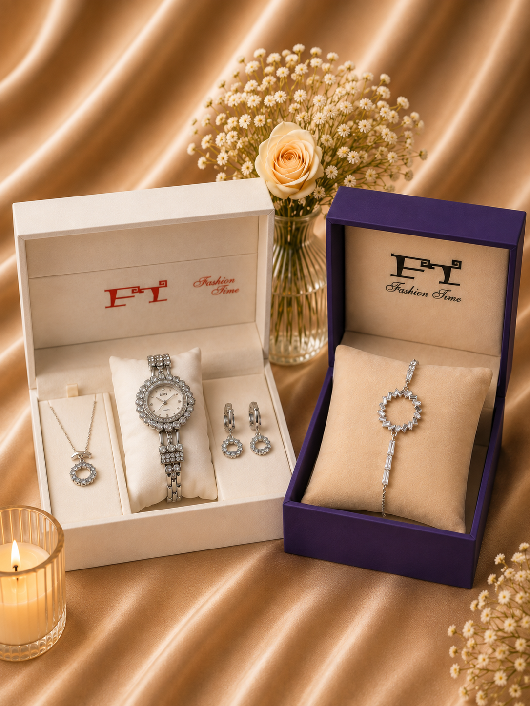 FT Luxury Gift Box Set — Watch, Necklace & Earrings