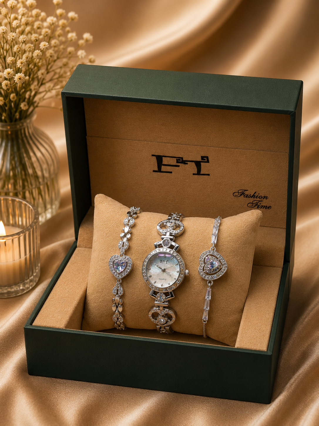 FT Luxury Gift Box Set — Watch, Necklace & Earrings (Set B)