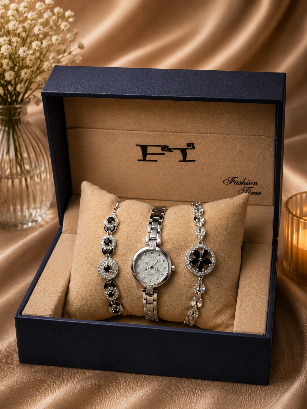 FT Luxury Gift Box Set — Watch, Necklace & Earrings (Set B)