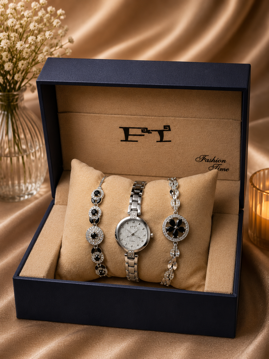 FT Luxury Gift Box Set — Watch, Necklace & Earrings (Set B)