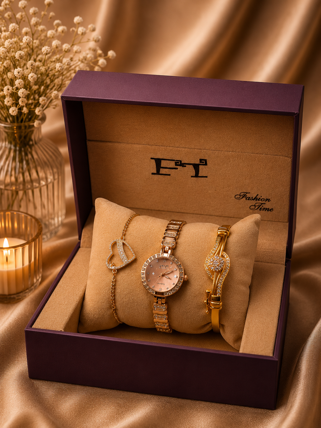 FT Luxury Gift Box Set — Watch, Necklace & Earrings (Set B)