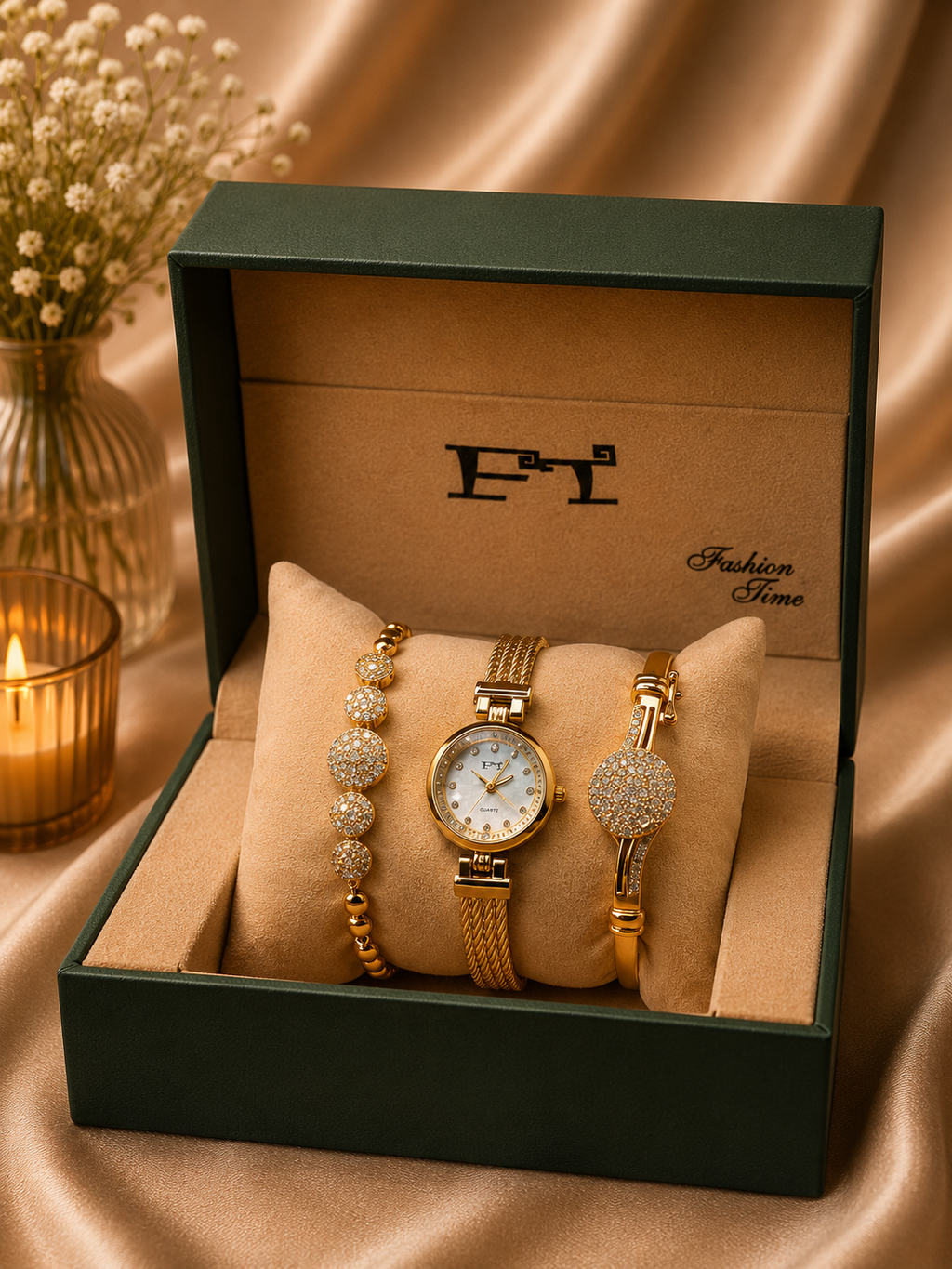 FT Luxury Gift Box Set — Watch, Necklace & Earrings (Set B)