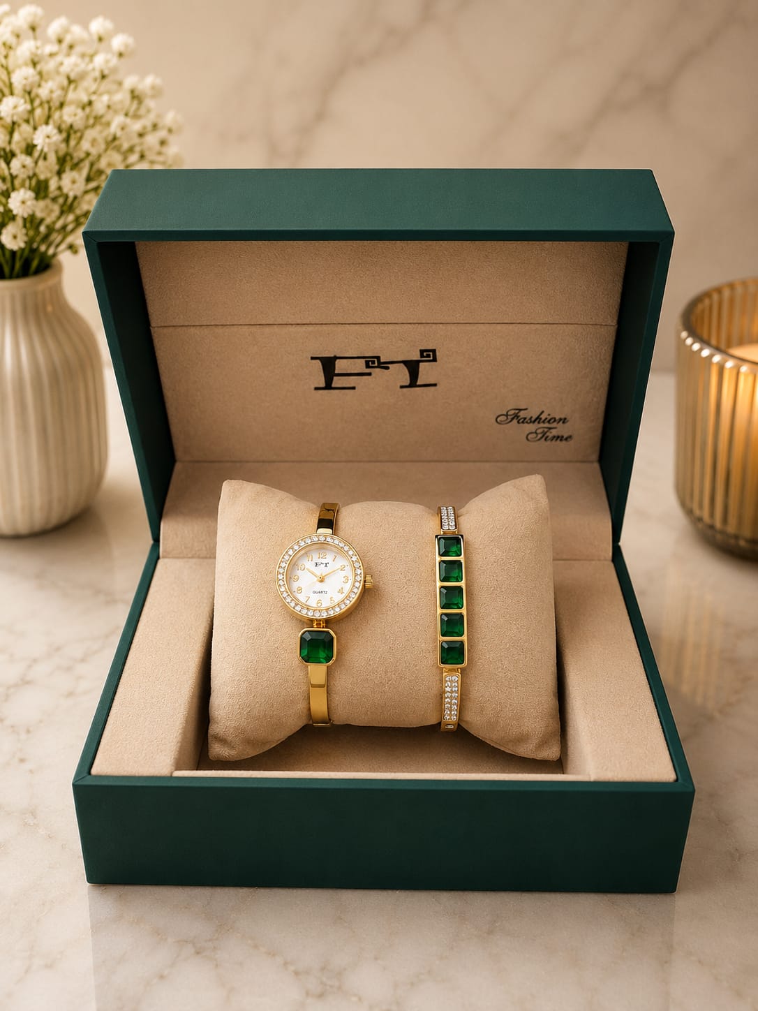 FT Luxury Gift Box Set — Watch, Necklace & Earrings (Set D)